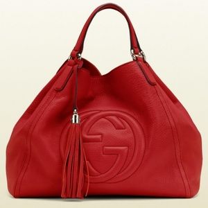 GUCCI SOHO SHOULDER BAG LEATHER LARGE RED